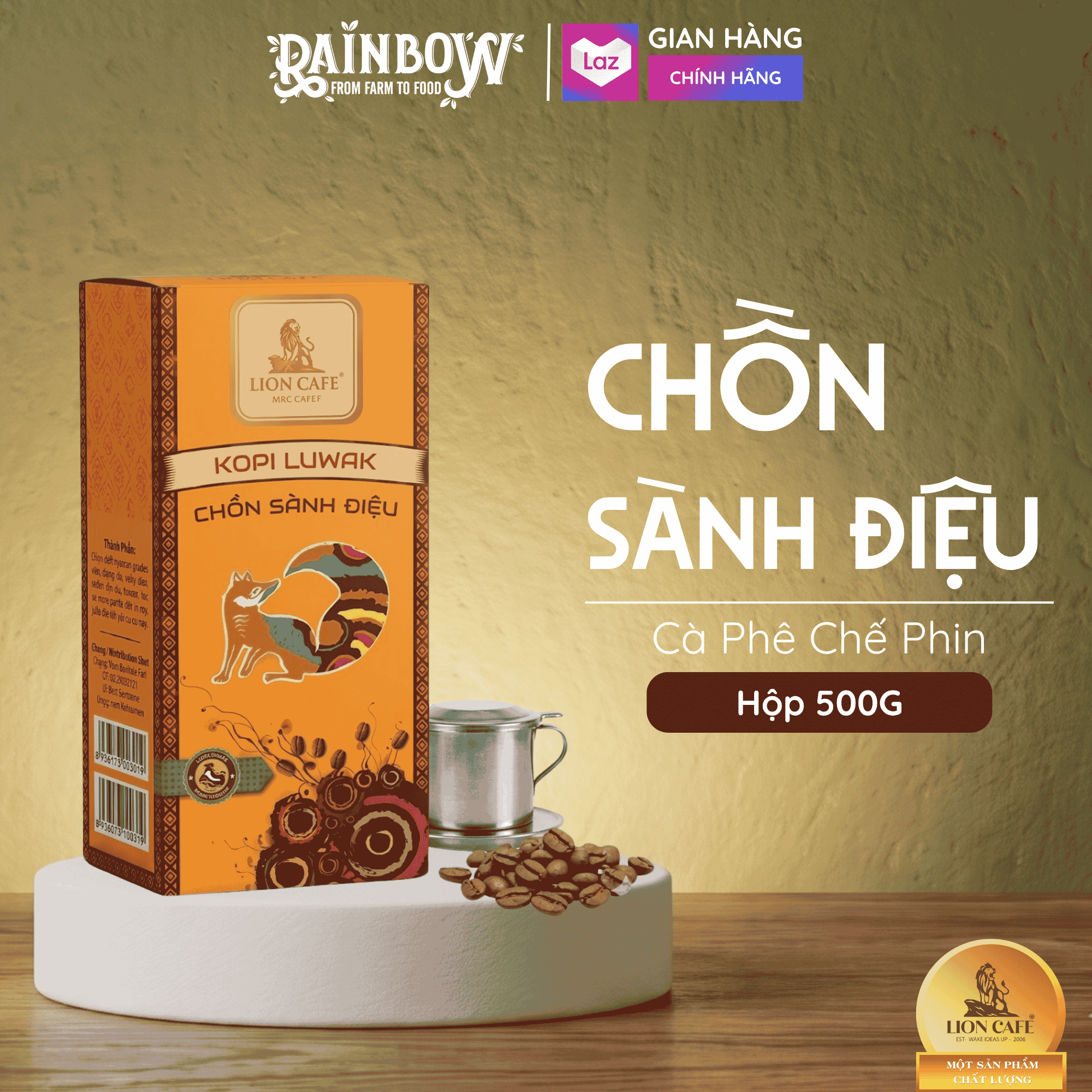 Cà phê pha phin lion cafe chồn sành điệu - hộp 500g