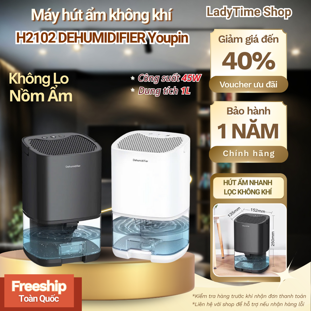 Máy Hút Ẩm Không Khí XM H2102 DEHUMIDIFIER Youpin 45W,Dung Tích 1L ,Hút Ẩm Nhanh Khử Ion Lọc Không Khí,Đảm Bảo Sức Khỏe