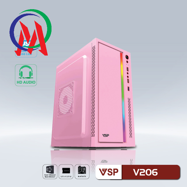 Vỏ case máy tính vsp v206 led rgb - usb 3.0 - còn màu hồng