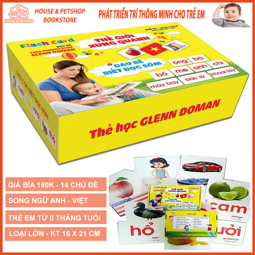 [HCM]Bộ Thẻ Học Thông Minh loại Lớn 14 Chủ Đề Song Ngữ tiếng Anh loại chuẩn Glenn Doman Flashcard cho Bé từ 0-6 Tuổi Nhận Biết - Đồ Chơi House & PetShop