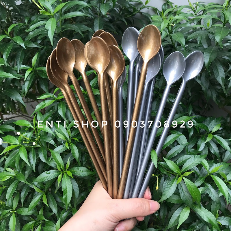 10 muỗng cafe muỗng sinh tố trà sữa thìa cafe màu nhũ dài 20.5cm hàng chất lượng cao, chất lượng đảm bảo an toàn đến sức khỏe người sử dụng, cam kết hàng đúng mô tả