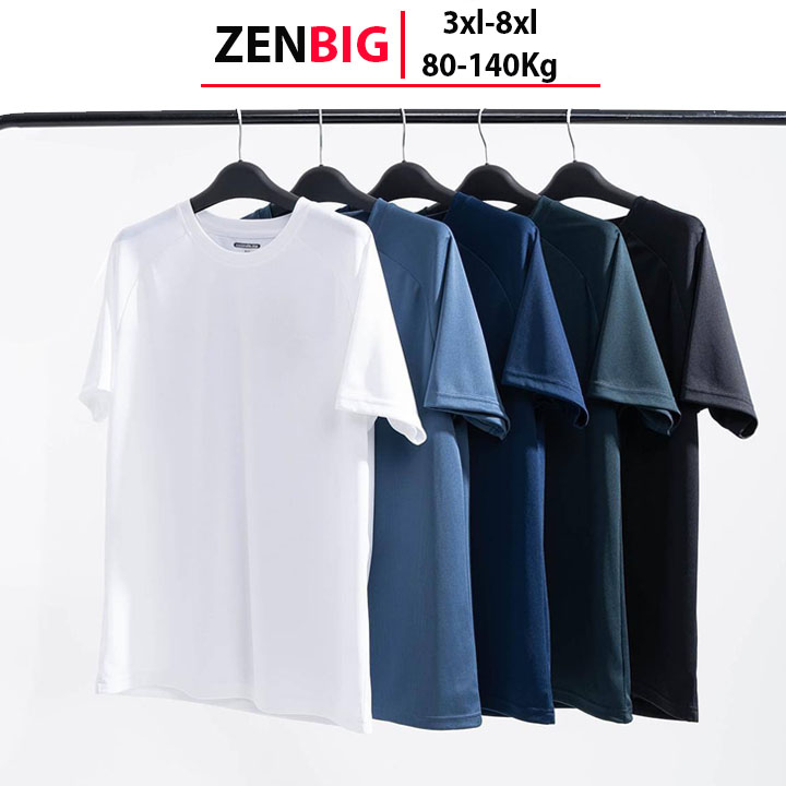  áo thun nam không cổ big size trơn ZENBIG áo phông cổ tròn basic dành cho người mập người béo 80-140kg  