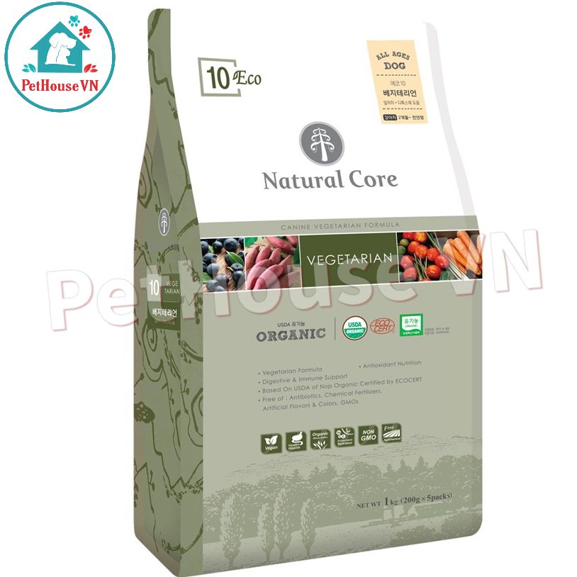 Natural core vegetarian eco10 - bao 1kg thức ăn chay cho chó vị rau củ quả & trái cây tự nhiên hàng chính hãng
