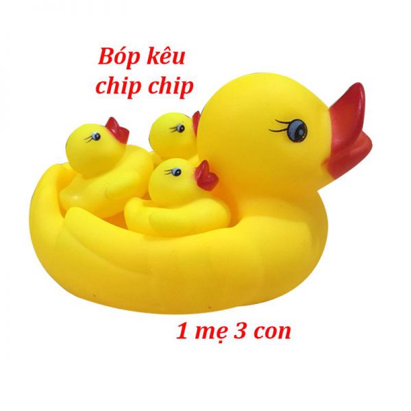 Vịt chíp thả bồn tắm (gồm 1 vịt mẹ và 3 vịt con) ngộ nghĩnh phát ra âm thanh khi bóp