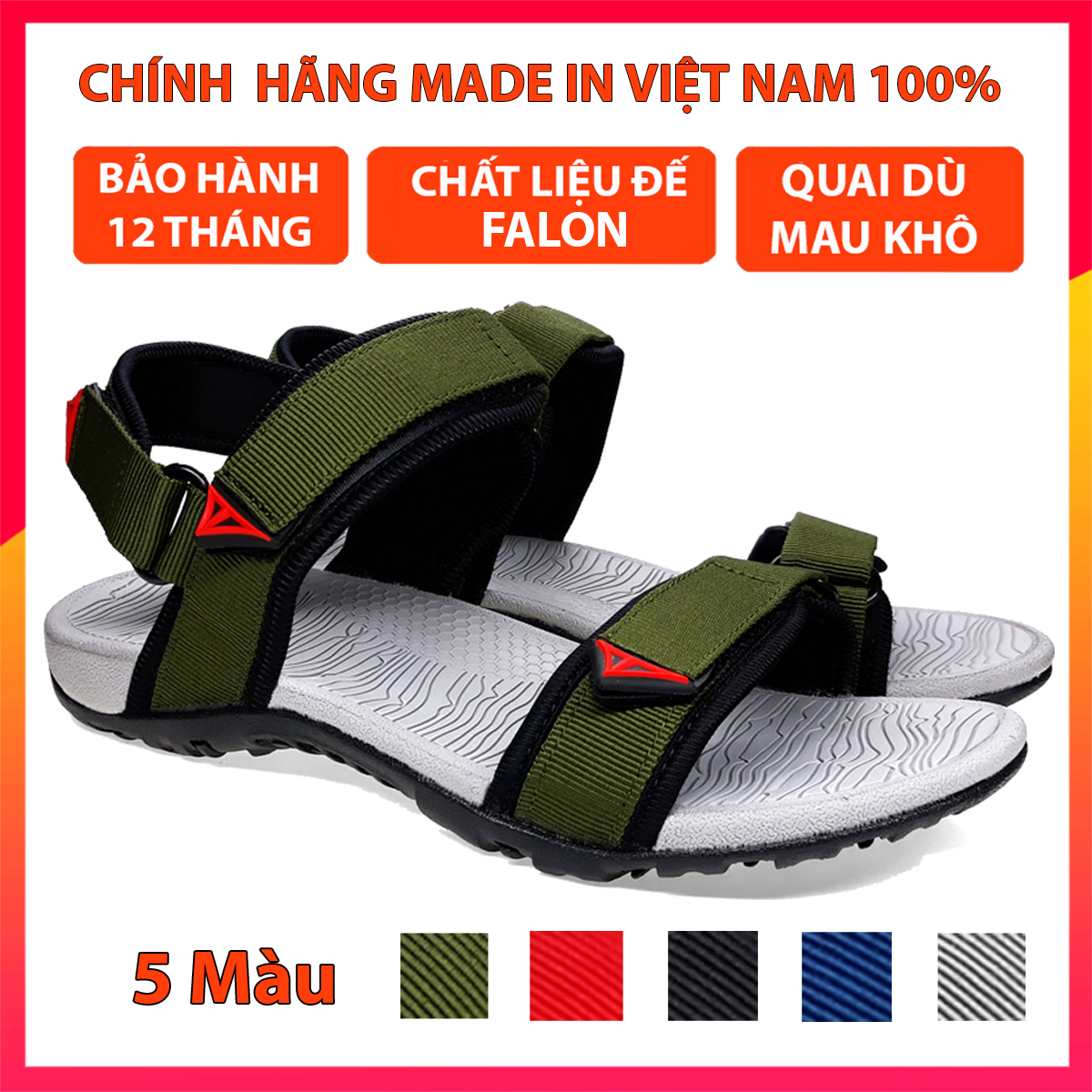 Giày sandal trẻ em , dép quai hậu người lớn trai gái đi học thời trang Việt Thủy - xanh rêu