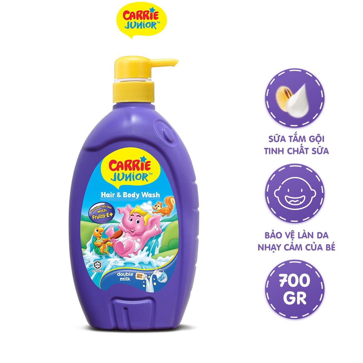 Dầu tắm gội toàn thân em bé tinh chất sữa Carrie Junior Double Milk 700g