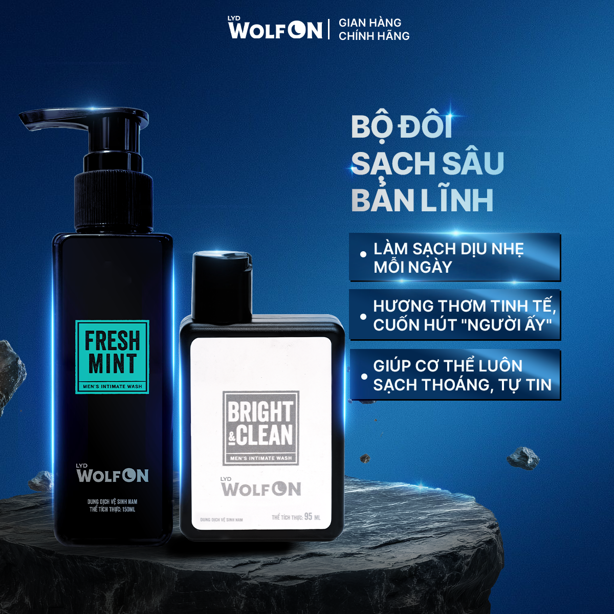 Combo Dung Dịch Vệ Sinh Nam Giới khử mùi, thơm mát LYD Wolf ON Fresh Mint 150ml - Dung Dịch Vệ Sinh Nam Giới 95ml