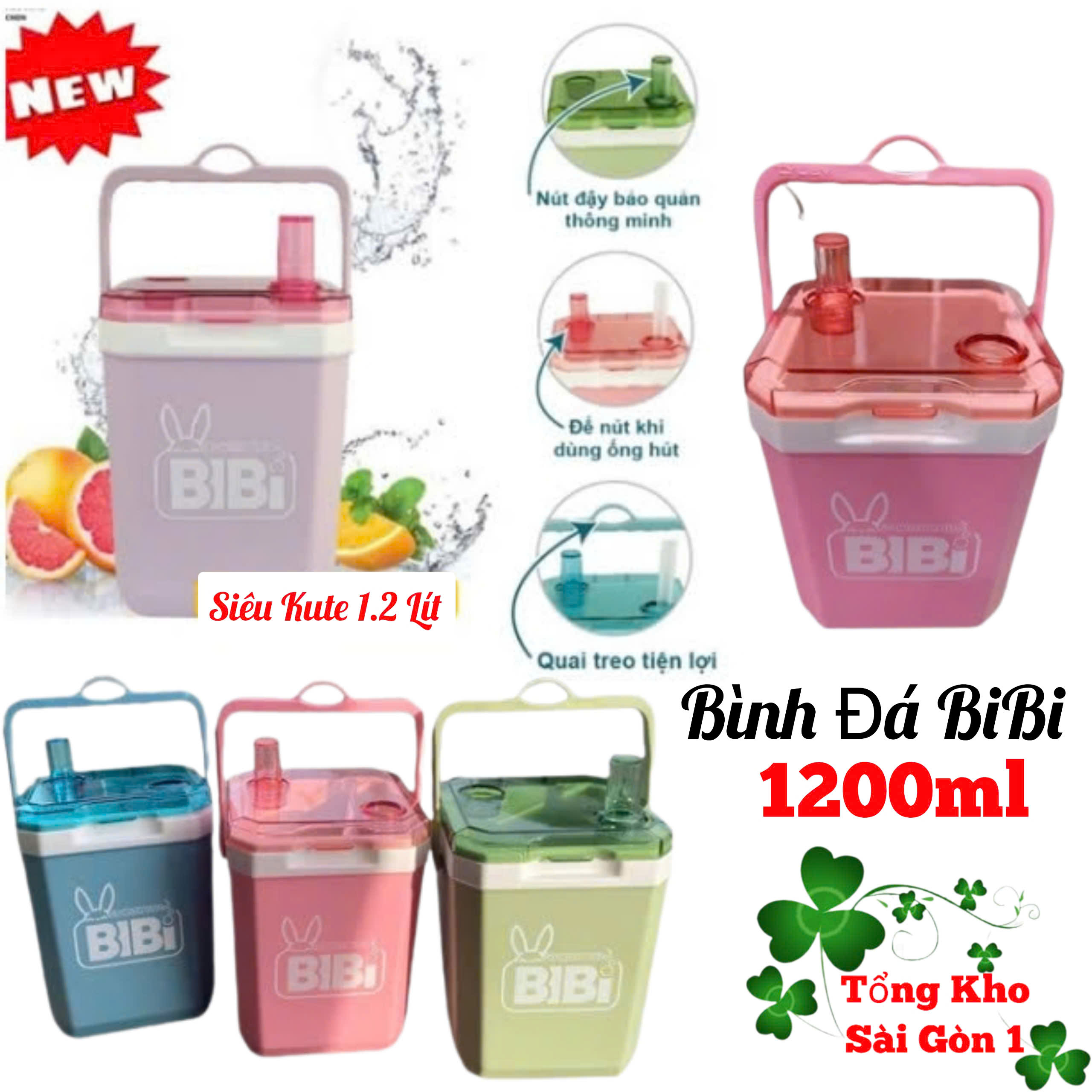 Bình vuông BIBI 1200ml . Thùng đá nhựa mini, nắp trong. Kiểu dáng sang trọng, bắt mắt.