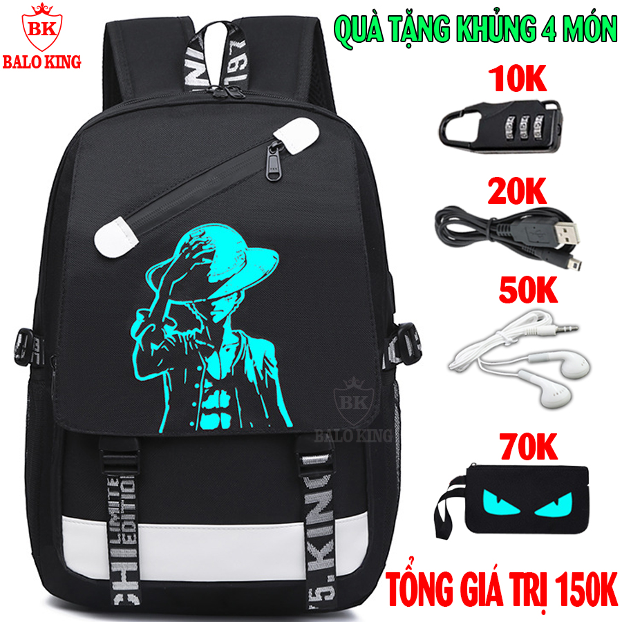 Balo nam nữ đi học thời trang dạ quang phát sáng cao cấp Baloking hình Luffy  độc đáo - Chất liệu cao cấp - Tích hợp USB sạc điện thoại + TẶNG (Cáp sạc USB xịn+Khóa số thông minh+Tai nghe+Ví) - Cặp học sinh phong cách HOT nhất 2021