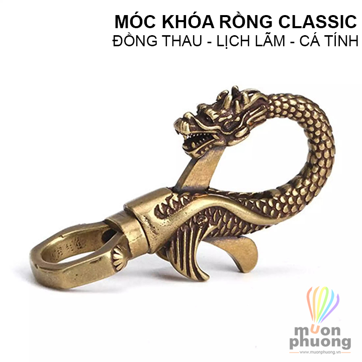 Móc khóa carabiner móc treo bằng đồng hình rồng kiểu cổ điển vintage retro - MUÔN PHƯƠNG SHOP