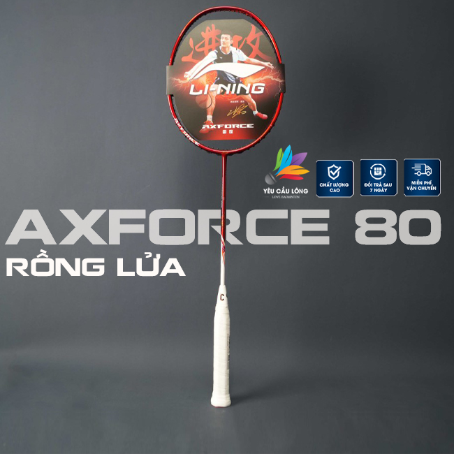 Vợt Cầu Lông Lining Axforce 80 Rồng Lửa Full Carbon - Căng Dây Trợ Lực, Tặng Quấn Cán, Móc Khóa, Bọc Đầu Vợt