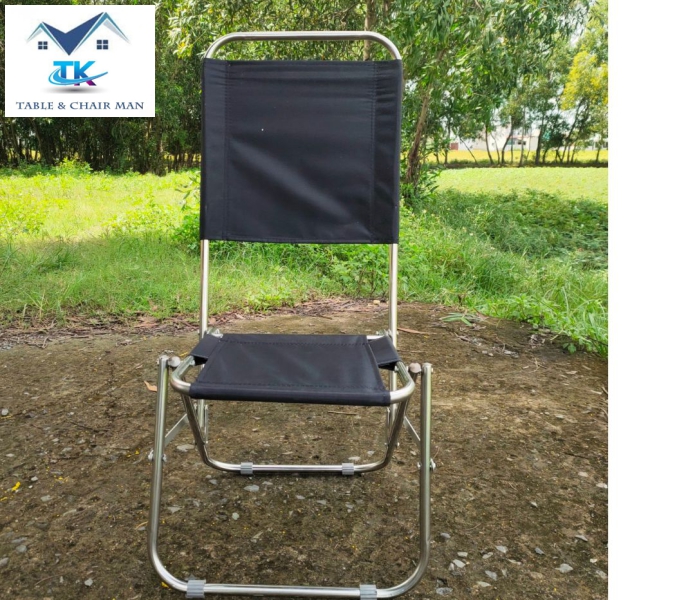 Ghế xếp inox vải bố lưng cao phù hợp quán cà phê, trà chanh dã ngoại sân vườn.