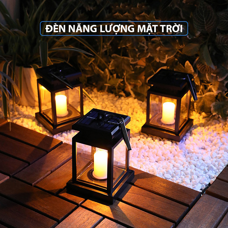 Đèn Led Tích Điện Năng Lượng Mặt Trời Phong Cách Cổ Điển, Đèn Treo Ngoài Trời Hình Ngọn Nến Ánh Sáng Vàng Ấm TIDO, TIDO