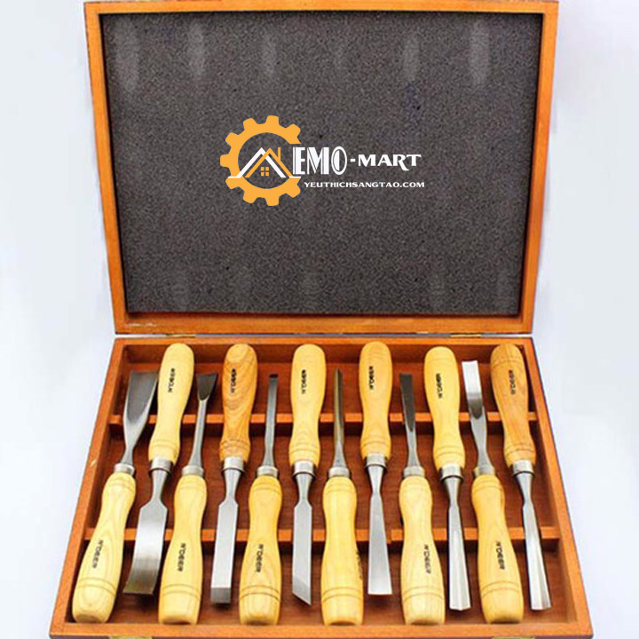 Bộ 12 cây đục, tiện gỗ cao cấp bản to V4