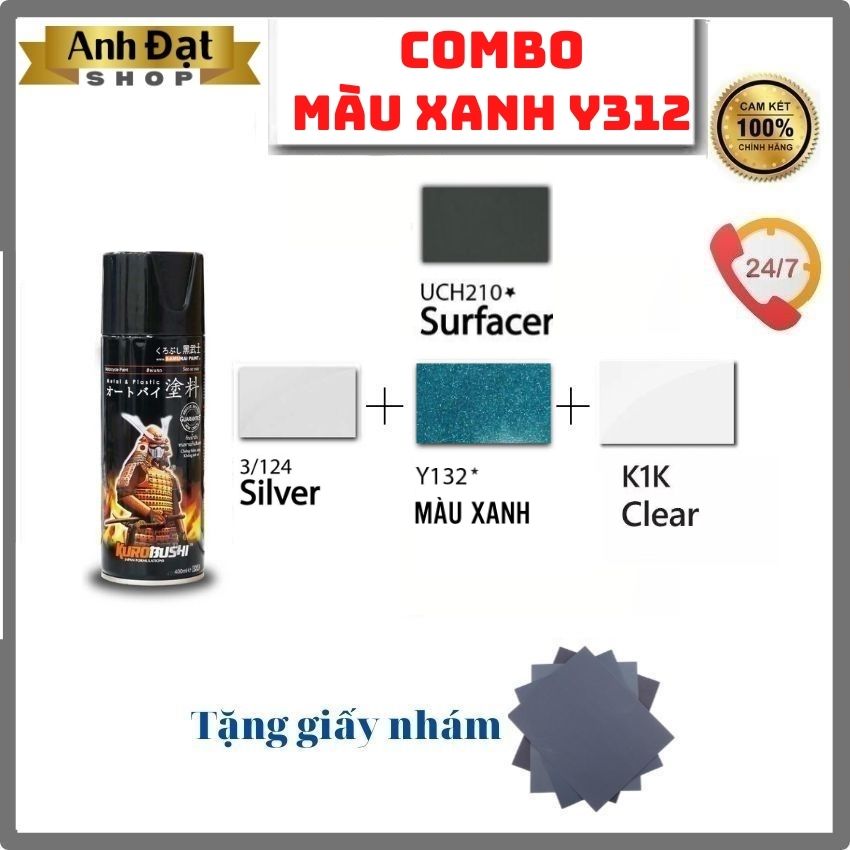 Màu xanh y312*, sơn lót uch210, sơn nền 124, sơn bóng k1k - anh đạt shop
