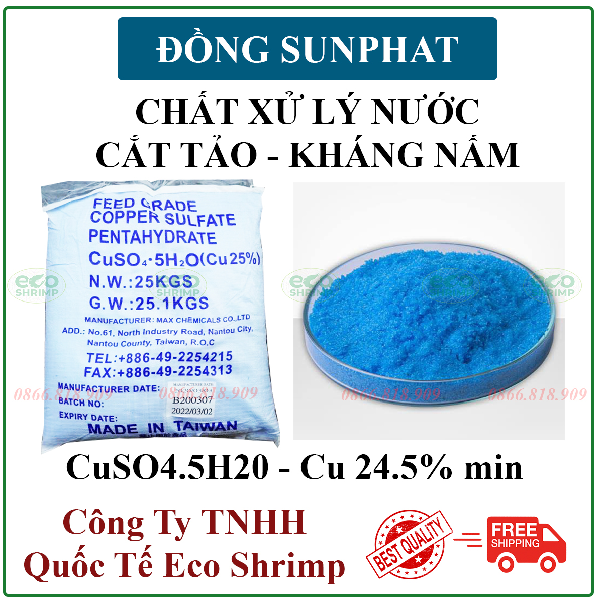 500gr phèn xanh - đồng sulfat cuso4.5h2o xử lý nước - cắt rêu tảo - ngừa nấm cá cảnh