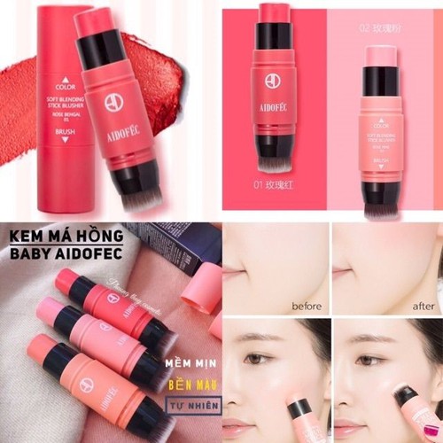 [HCM]Má Hồng Dạng Thỏi AIDOFEC kèm cọ tán Bền Màu Tự Nhiên