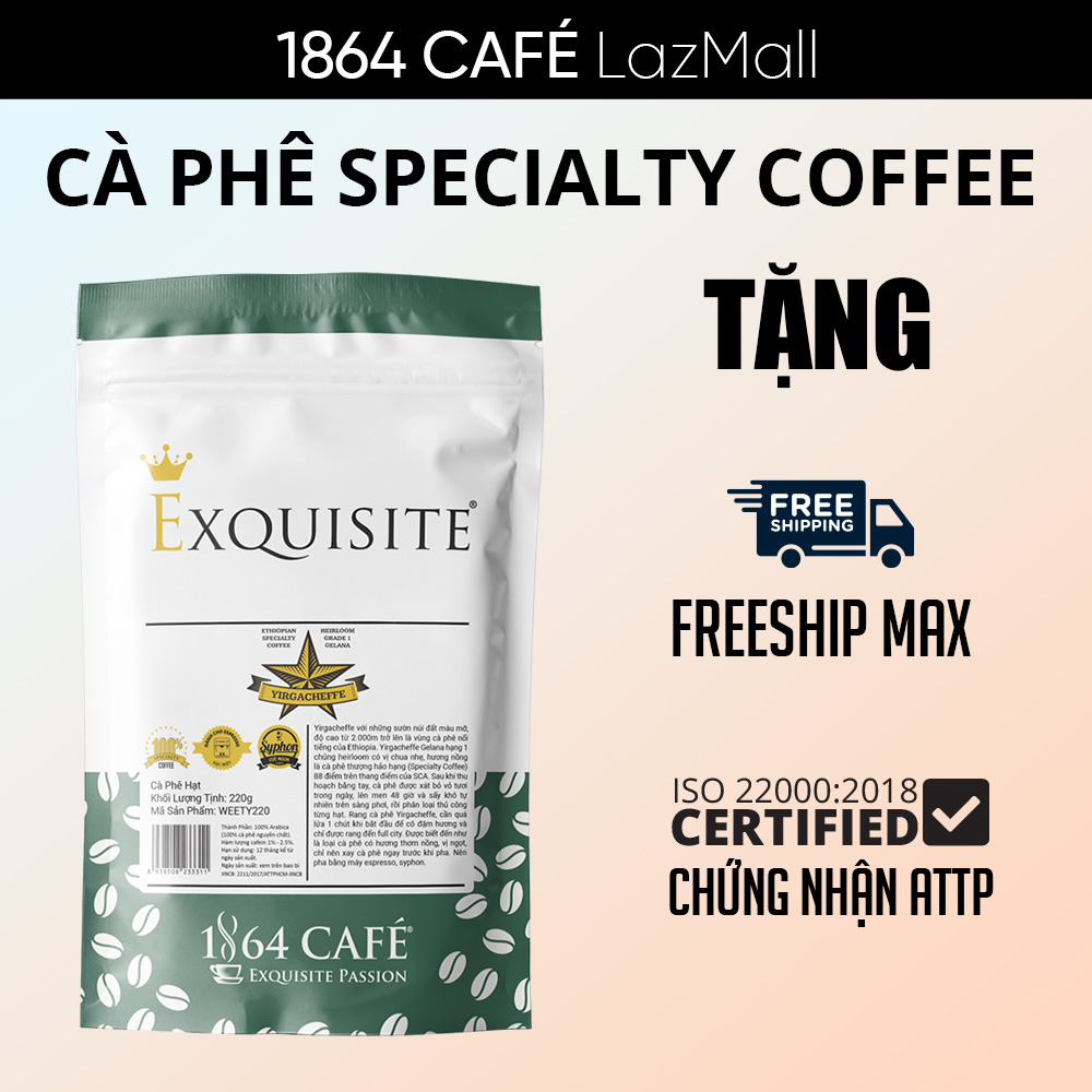 Cà phê hảo hạng specialty coffee Ethiopia Yirgacheffe nguyên hạt khối lượng tịnh 220g