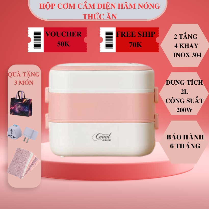 Hộp cơm hâm nóng cắm điện ceool, hâm nóng thức ăn văn phòng 2 tầng cao cấp, giữ nhiệt nấu chín thức ăn bảo hành 12 tháng