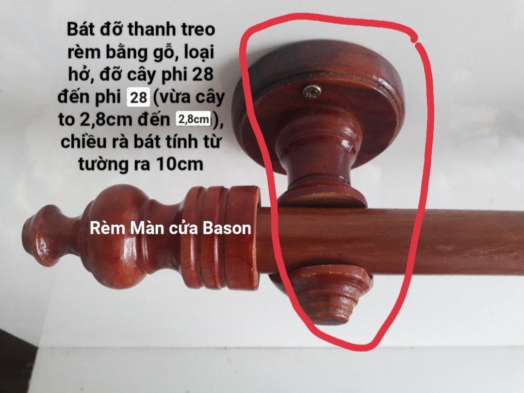 Bát đỡ thanh treo rèm cửa bằng gỗ, đỡ thanh phi 28