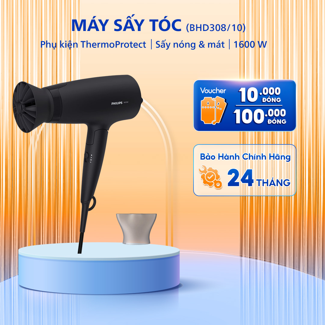 Máy Sấy Tóc PHILIPS BHD308/10, Tay Cầm Gấp Gọn, Bảo Hành 24 Tháng