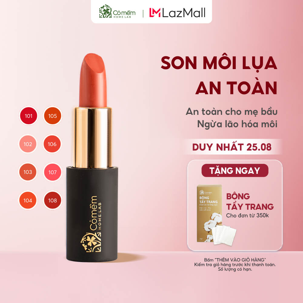 Son Môi Không Chì - Son Lụa Cỏ Mềm - Son Thiên Nhiên An Toàn Cho Môi Nhạy Cảm Và Cho Cả Bà Bầu