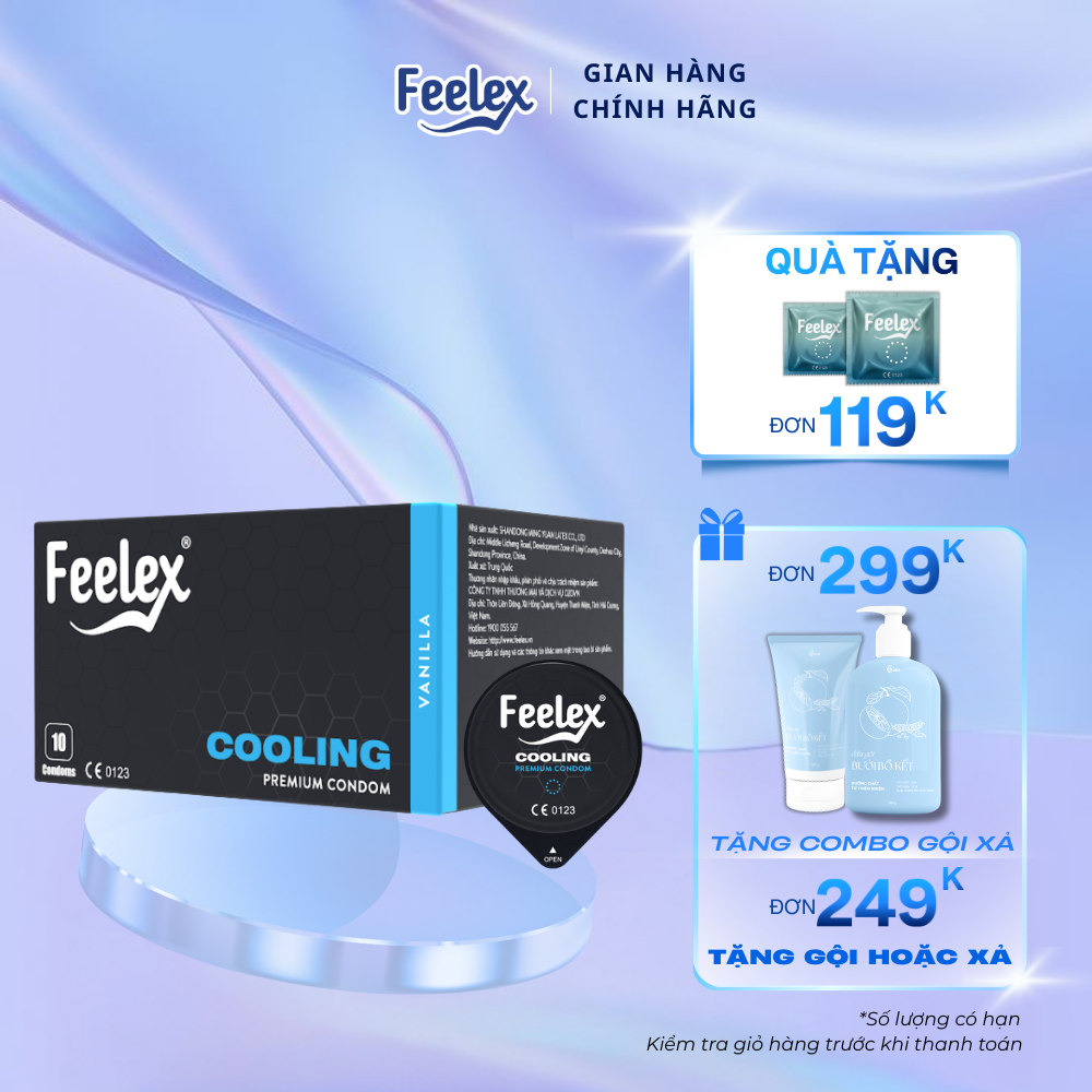 Bao cao su siêu mỏng Feelex Cooling mát lạnh, cảm giác chân thật, hộp 10 chiếc