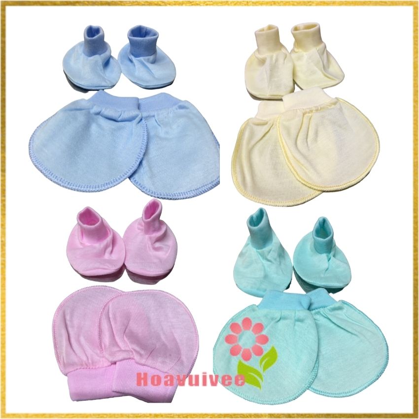 Bao tay chân cho trẻ sơ sinh 4 đôi , thoáng mát, mềm mại, dường may cẩn thận, màu sắc đẹp - bao tay chân sơ sinh, vớ tay chân, vớ cho bé, tất tay, tất chân cho trẻ, vo so sinh - 4 set bao tay chân