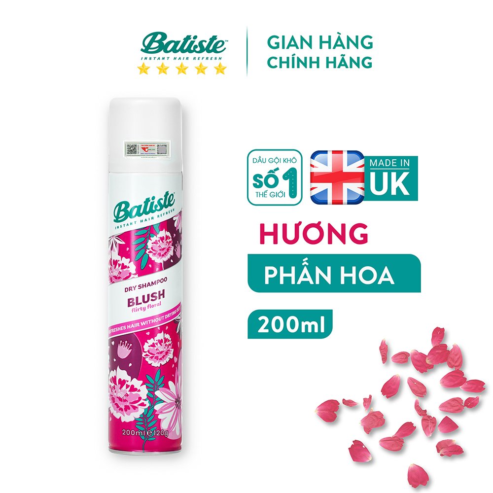 Dầu Gội Khô Batiste Hương Hoa Quyến Rũ - Batiste Dry Shampoo Floral & Flirty Blush 200ml - Gội Đầu Khô - Xịt Khô Phồng Tóc