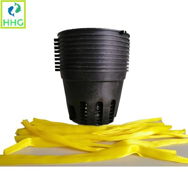 Combo 10 chậu nhựa trồng lan fi18 + 10 túi lưới lót chậu trống rơi giá thể trồng lan