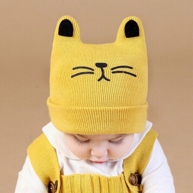 Mũ len mèo con dễ thương cho bé