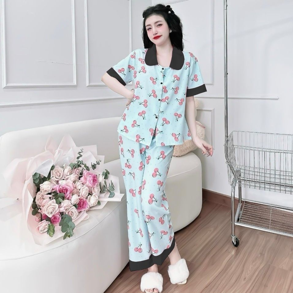 Đồ bộ ngủ dài bigsize 50-100kg pijama lụa nhật cổ sen đồ bộ mặc nhà