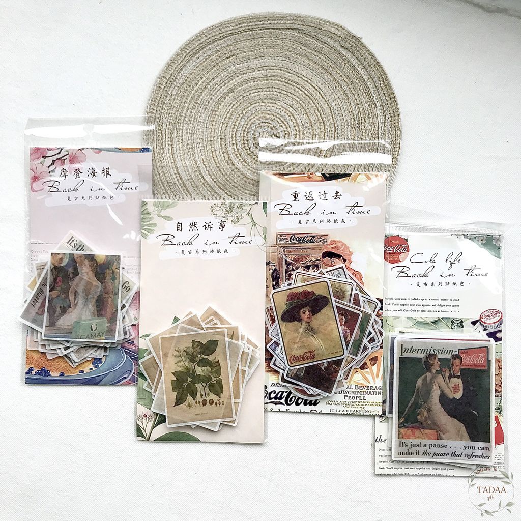 Set 40 sticker vintage hoa lá và Cocacola retro phong cách vintage trang trí decor sổ kế hoạch