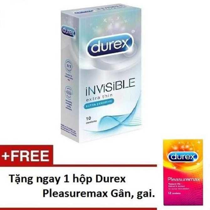 Bộ 1 hộp bao cao su siêu mỏng Durex INVISIBLE tặng 1 hộp bcs Durex PLEASUREMAX 12c