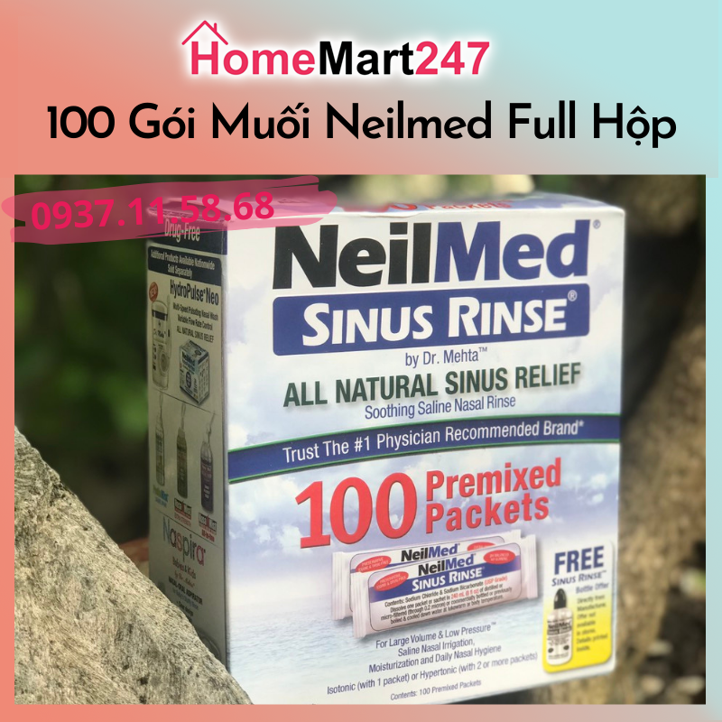 Muối rửa mũi neilmed sinus rinse 100 gói nguyên hộp chính hãng mỹ date 2024