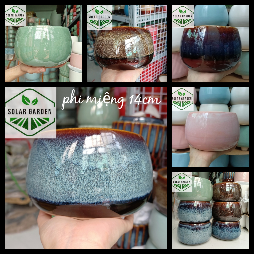Chậu sứ hình hạt dẻ s2 -men hỏa biến- nhiều màu - solar garden