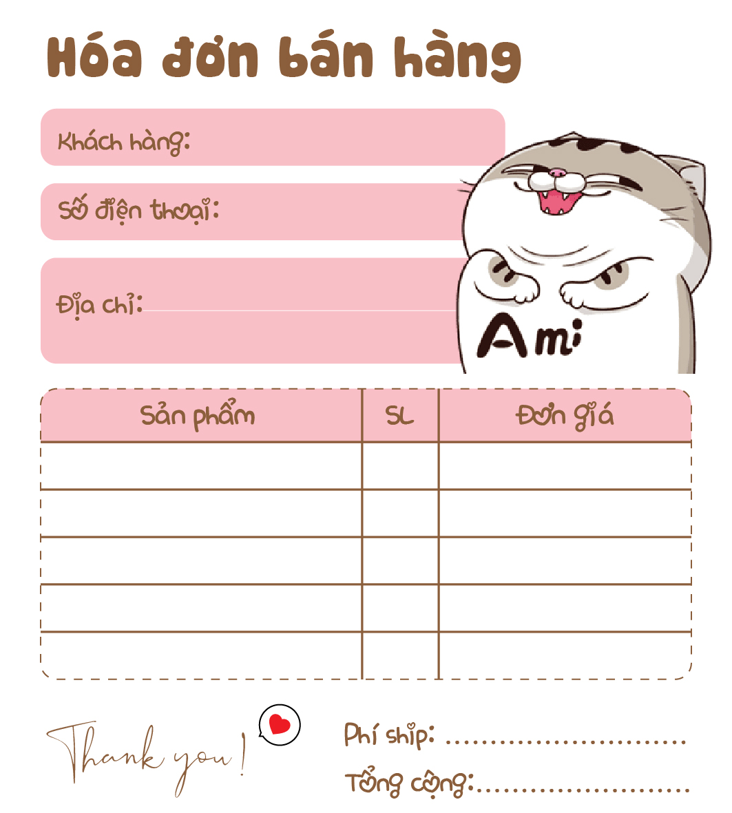 Hóa đơn bán hàng mini 1 liên ami