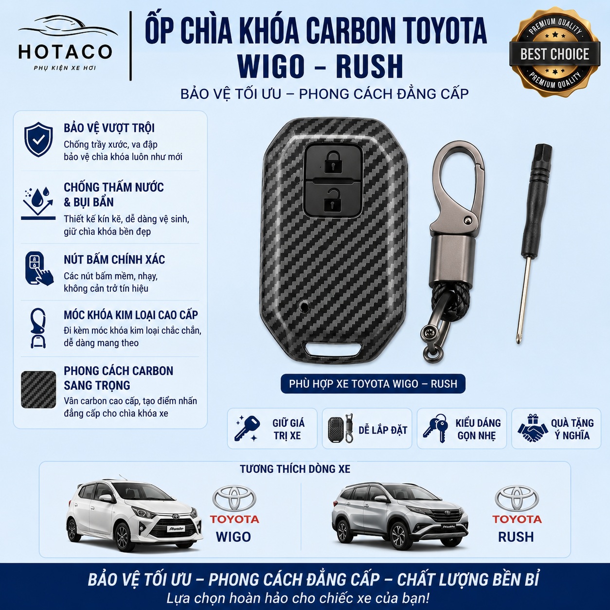 Bao da chìa khóa ốp carbon chìa khóa bọc chìa khóa xe Toyota Rush, Huyndai Kona, Accent Santafe, Wigo