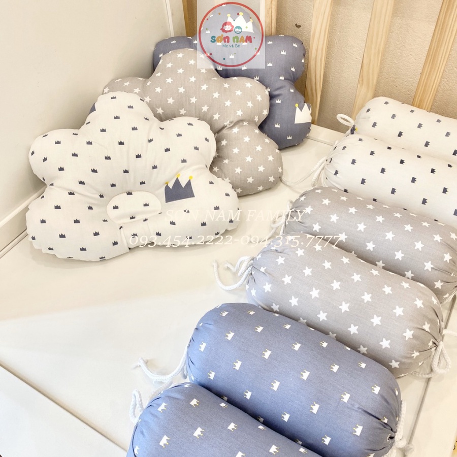 Bộ gối chặn sơ sinh monmon chống giật mình gối ruột bông xinh xắn đủ màu cho bé
