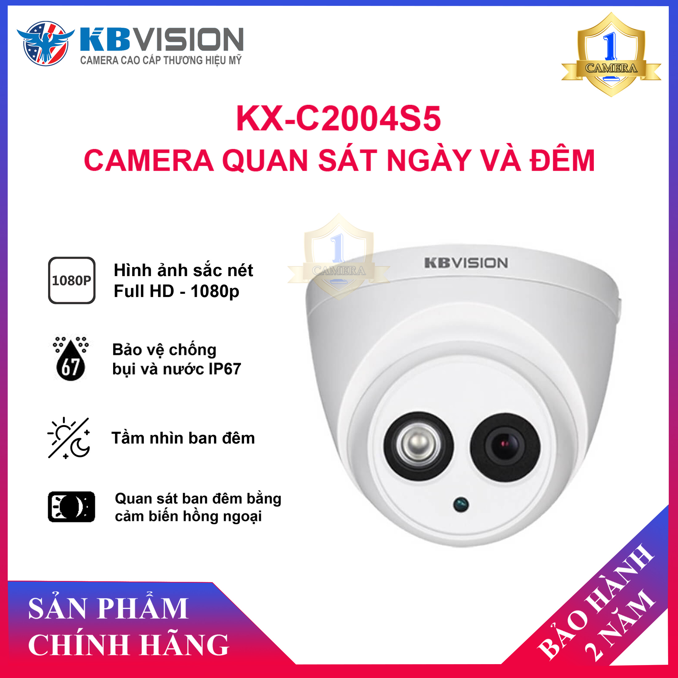 [CHÍNH HÃNG] Camera HD-CVI Kbvision KX-C2004S5 (2.0MP) - Chuẩn Chống Bụi Và Nước IP67 - Camera Số 1