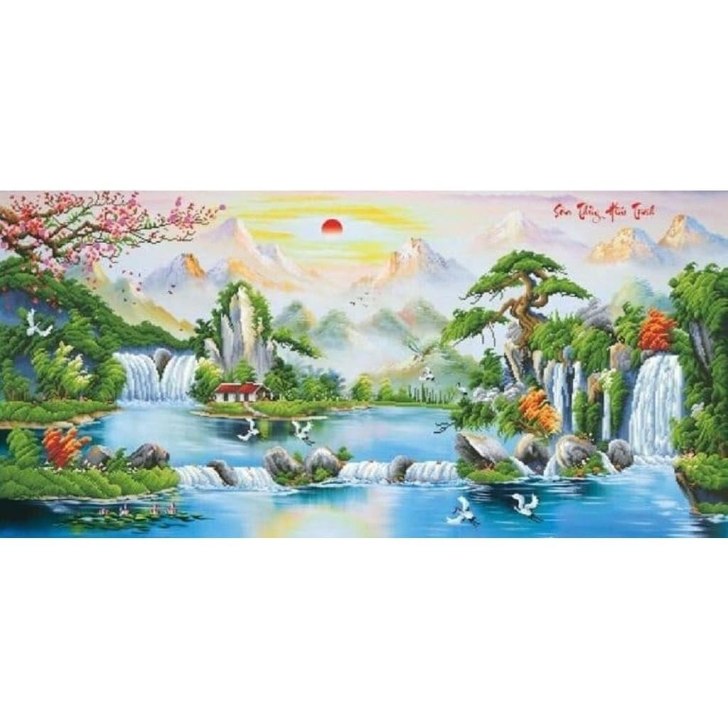 Tranh thêu chữ thập 3d sơn thuỷ hữu tình lv3046_100*55cm