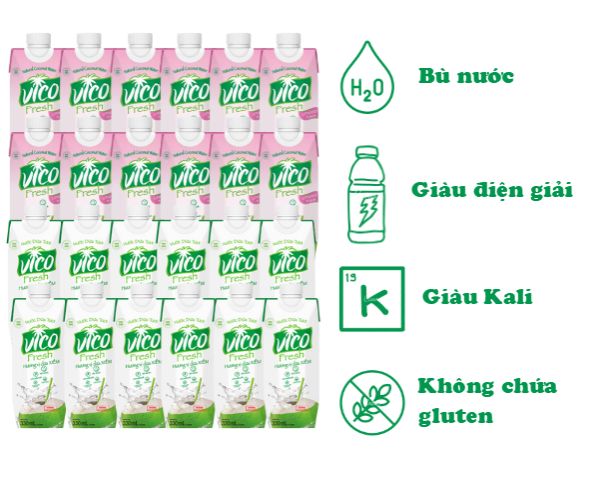 Thùng 24 Hộp Nước Dừa Vico Fresh 330ml (12 Xiêm, 12 Sen)