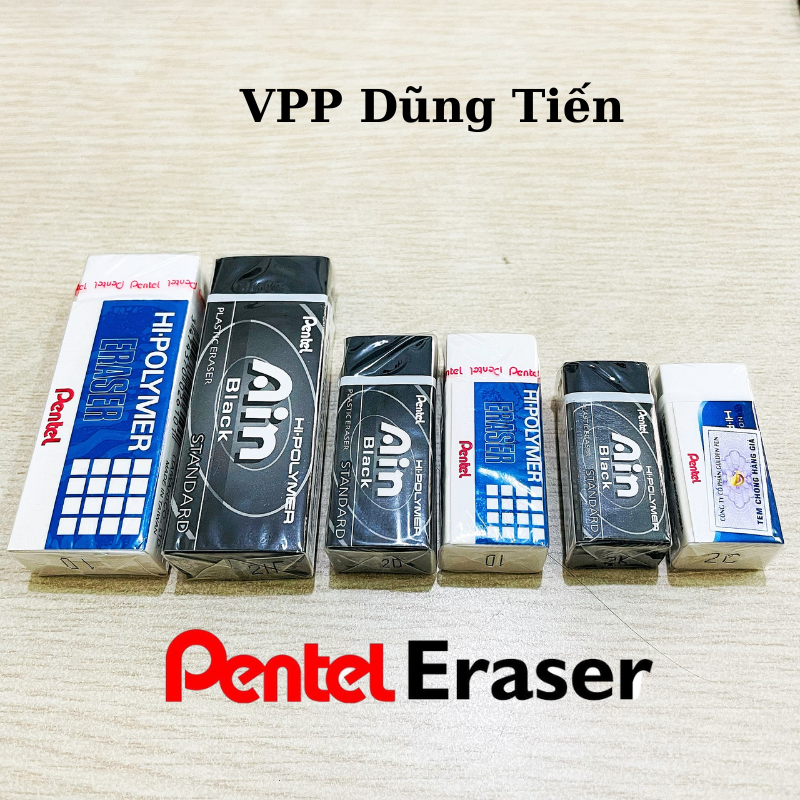 Gôm tẩy bút chì Pentel, cục tẩy chì mềm siêu sạch màu trắng/ đen các size- CHÍNH HÃNG