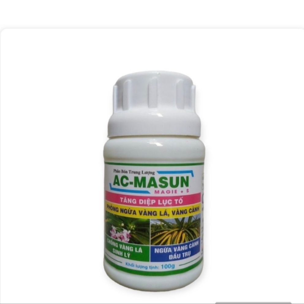 Phân bón Diệp Lục Tố AC Masun tốt cây đẹp lá- Phòng Ngừa vàng lá vàng cành 100g AC-MASUN
