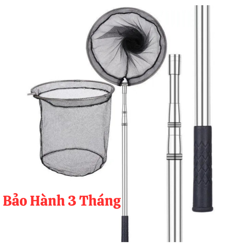 Vợt cá inox [ Bh 3 tháng] gấp gọn  vành tròn lưới mắt lưới nhỏ 1m5 - 3m  vợt vớt cá vợt xúc cá vợt bắt cá vợt câu cá - SANAMI FISHING