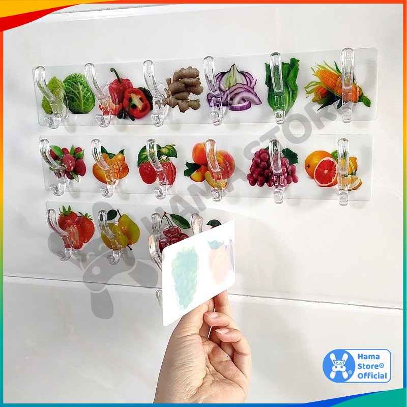 Móc dán tường bộ 6 cái in hoa văn siêu chắc, siêu bền HAMA. Móc dán tường tự dính chống thấm nước, siêu chịu lực HAMA  | GD_MT_006