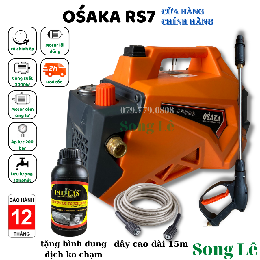 Máy rửa xe cao áp osaka nhật bản osaka rs7 3000w - đồng 100% -tặng bình dung dịch không chạm