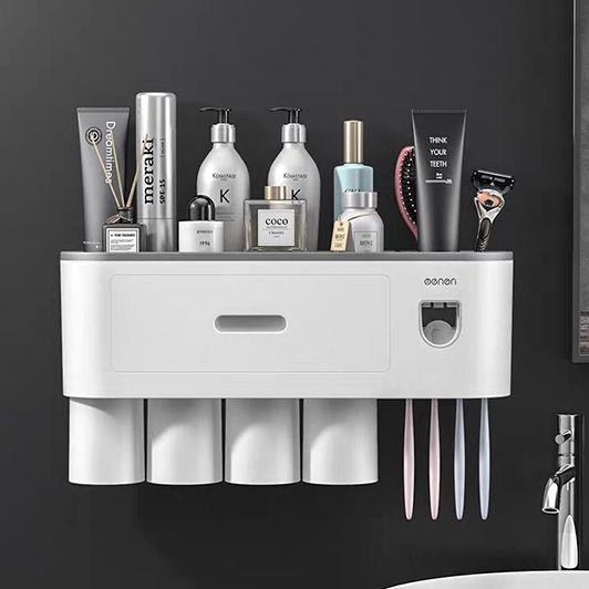 Kệ để đồ nhà tắm hút chân không 2 cốc, 3 cốc, 4 cốc, Kệ Để Bàn Chải Đánh Răng Và Nhả Kem Tự Động Kèm Ống Hút Từ Tính Sang Trọng, Đa Năng, Tiết Kiệm Diện Tích Cho Cho Phòng Tắm - Bộ Nhả Kem Đánh Răng Cao Cấp