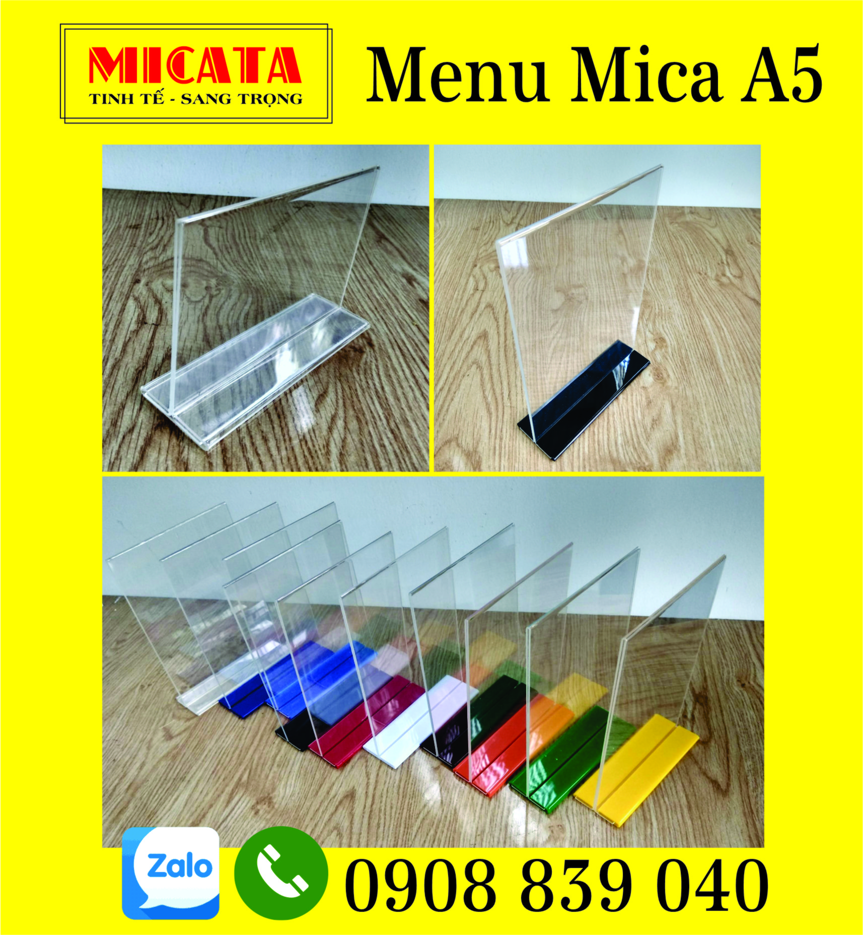 Menu mica a5 a6 10x20 cm đứng và ngang