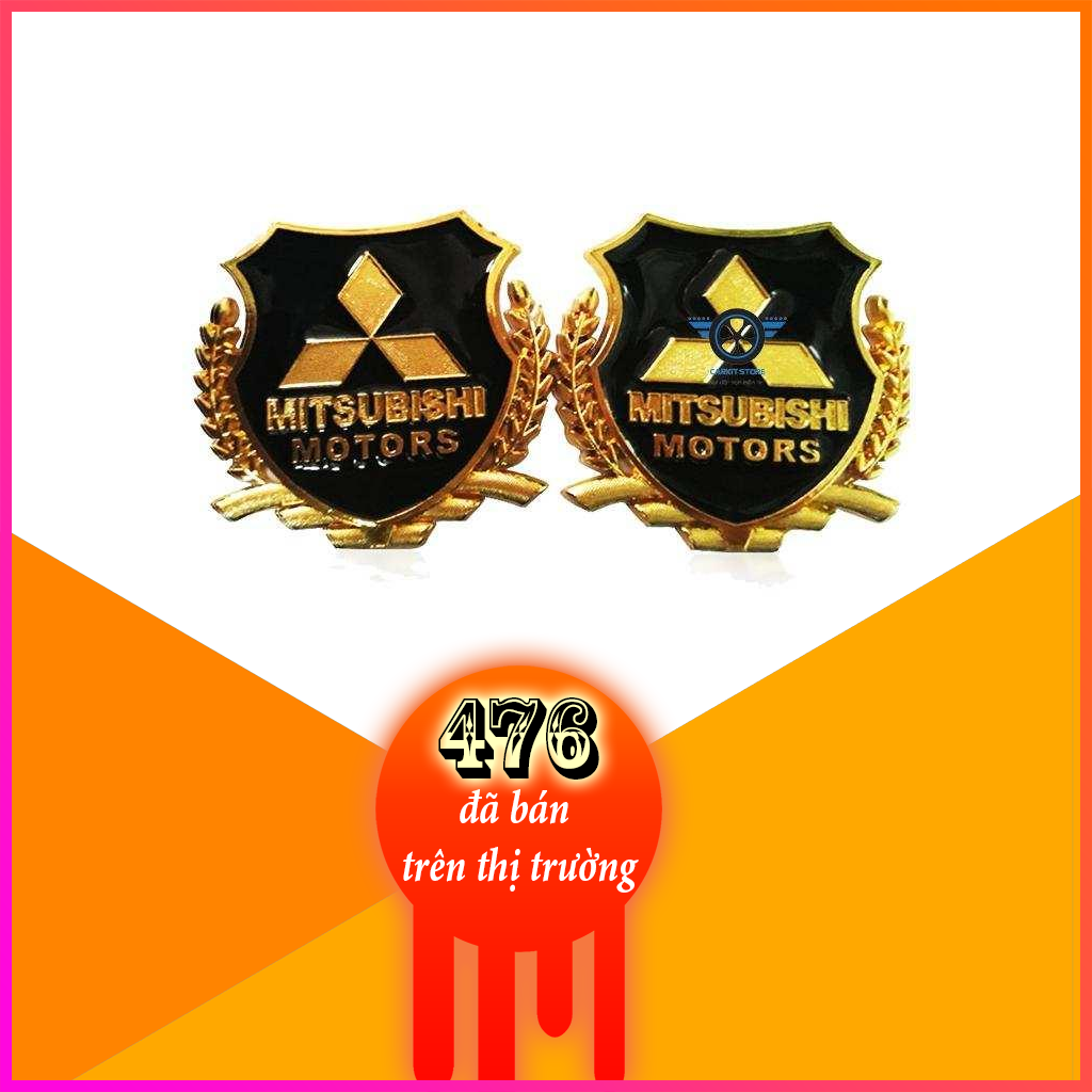 Bộ 2 biểu tượng logo nổi 3D bông lúa trang trí xe ô tô hãng Mitsubishi